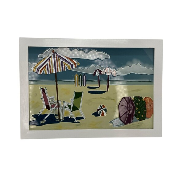 Beach Scene 3 D Art On Glass Stain Glass Style Colorful Wall Decor Picture Coast - Picture 12 of 14